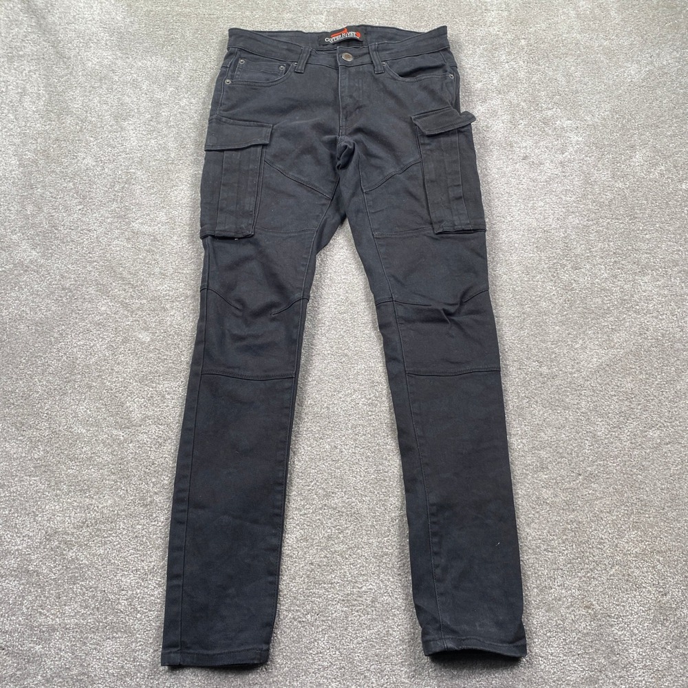 Copper Rivet Cargo Pants Mens 30x31 Black Slim Fit Reinforced Knee Streetwear
